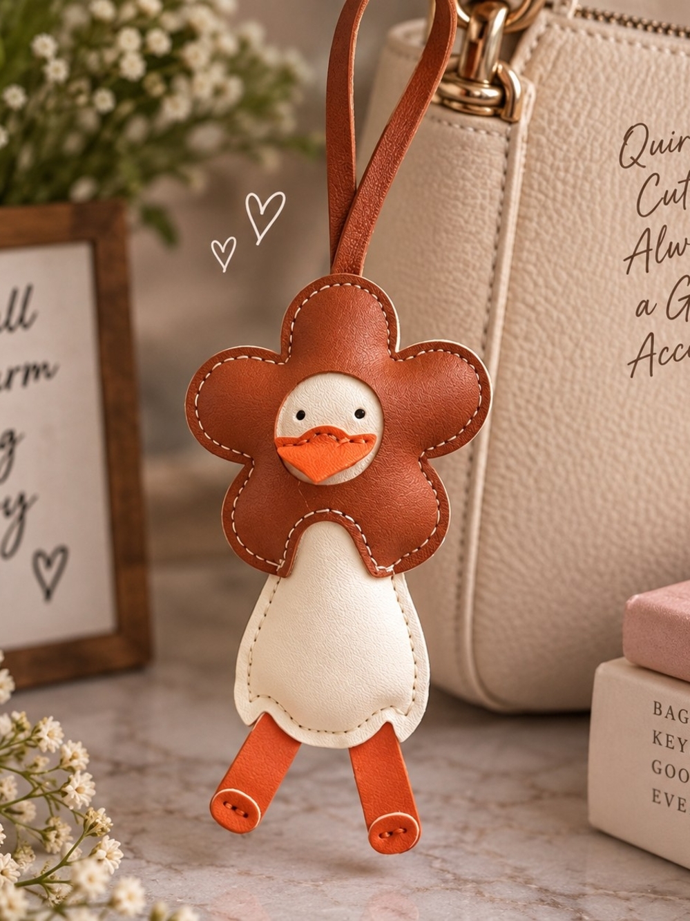 Faux Leather Duck Flower Purse Bag Charm New